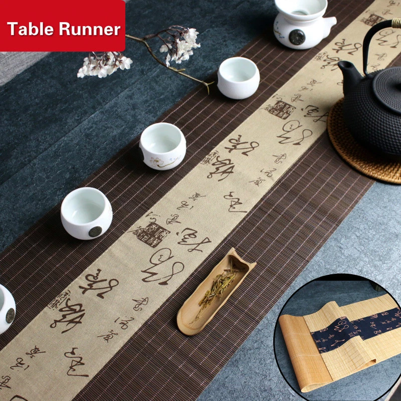 1 X Table Runner Tea Flag Tea Bamboo Table Mat of Tea Set Tea Ceremony Home New - Image 2 of 4