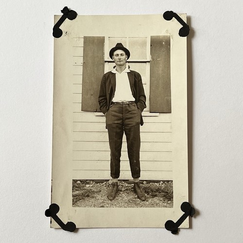 Antique RPPC Real Photograph Postcard Handsome Young Man Fedora Short Pants - Picture 2 of 10