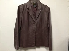 Womens Coat Size 12 Burgundy Leather 2-Button Metro Style 77