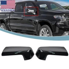 Pair Gloss Black Mirror Cap Cover Replacement For Chevy Silverado 1500 2019-2024