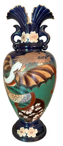 18" TALL Vivid Colors Antique Calligraphy Mark Moriage Dragon Japan Satsuma Vase