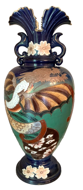 18" TALL Vivid Colors Antique Calligraphy Mark Moriage Dragon Japan Satsuma Vase