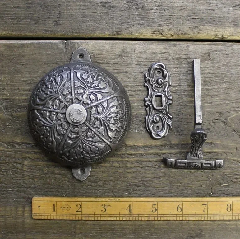 SISTEMA MECÁNICO DE CAMPANA DE PUERTA DE UN SOLO GOLPE HIERRO RÚSTICO VICTORIANO VINTAGE - Imagen 4 de 4
