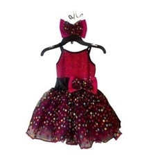 Girl  s Curtain Call Costumes Sequin Polka Dot Tutu Dance Ballet Costume with Bow