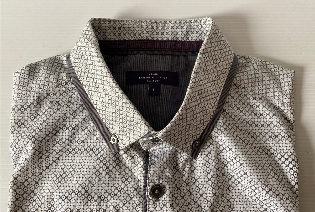 スーツ TAILOR & CUTTER HARRISONS 46 Tailor & Cutter White & Grey Diamond pattern Cotton Short Sleeved