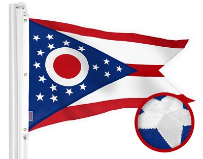 G128 Ohio OH State Flag 5x8 Ft Embroidered 220GSM Spun Polyester, Indoor/Outdoor