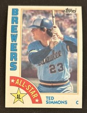 1984 Topps Ted Simmons AL All-Star Baseball Card #404 Brewers Catcher VG O/C￼