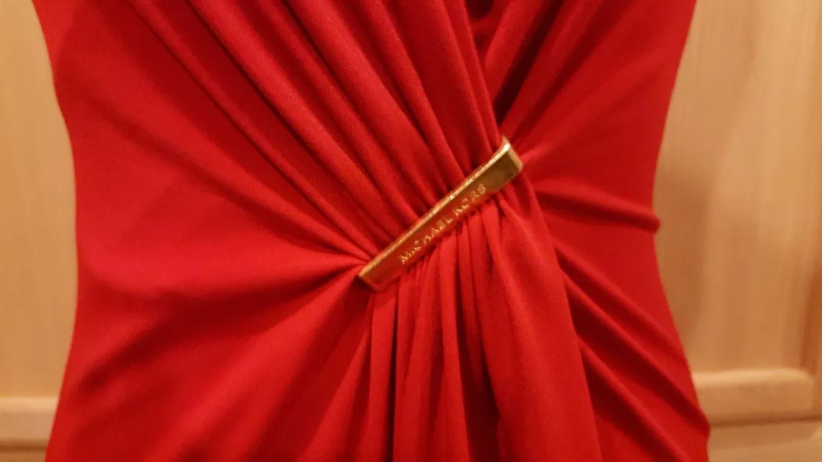 Michael Kors MH58VV2S32 Red Blaze Draped Surplice Stretch Jersey Dress M 99.50