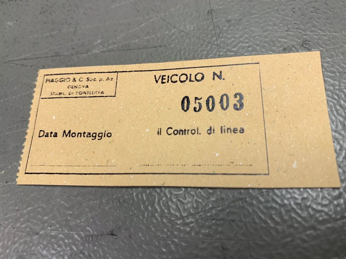 Cedola Controllo Qualità' Piaggio Vespa CONSERVATA Bacchetta