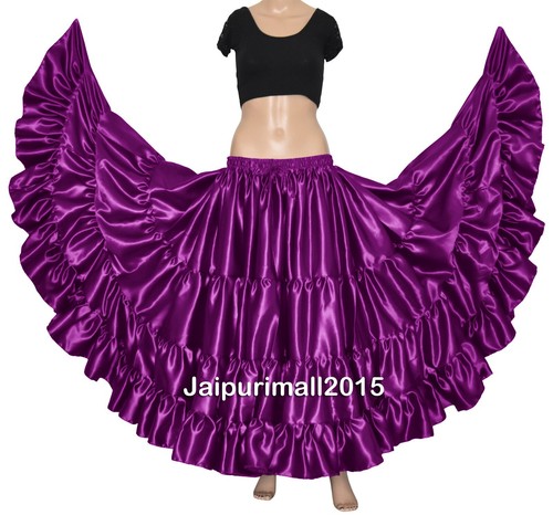 Satin 25 yard skirt Tribal Belly Dance 4 Tiered Gypsy Skirt Flamenco ATS FCBD - Picture 27 of 40
