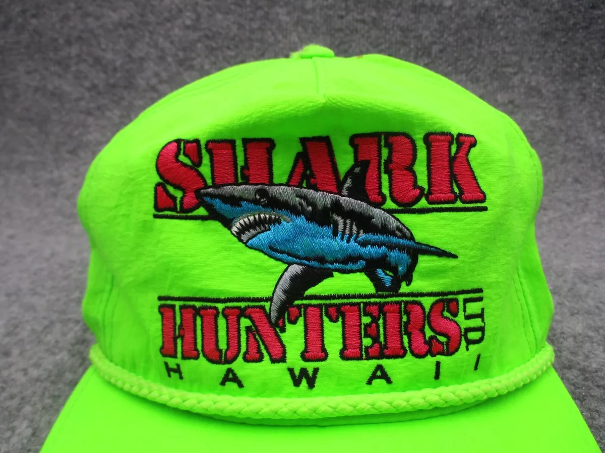 Vintage Shark Hunters Hawaii Rope Hat Cap Green Snap Back 80s 90s