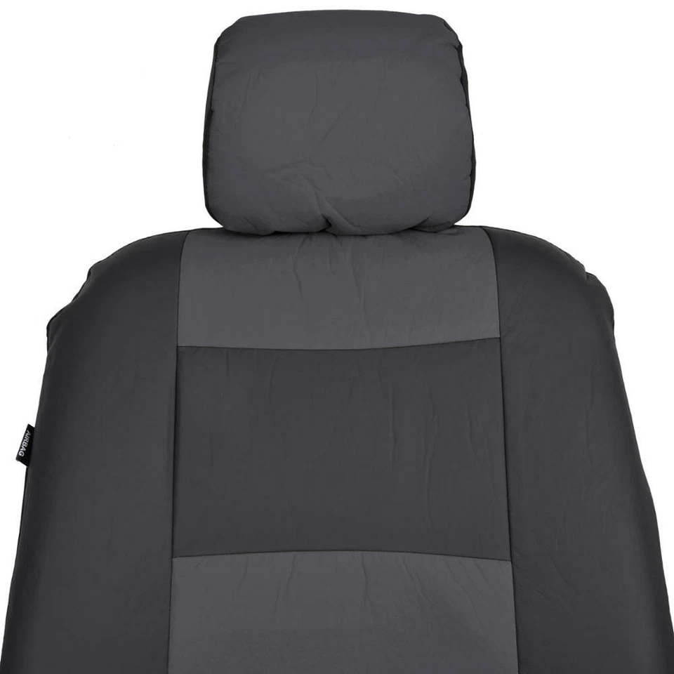Black & Charcoal Gray Two Tone PU Leather Car Seat Covers 5 Headrests Full Set - Image 4 of 4