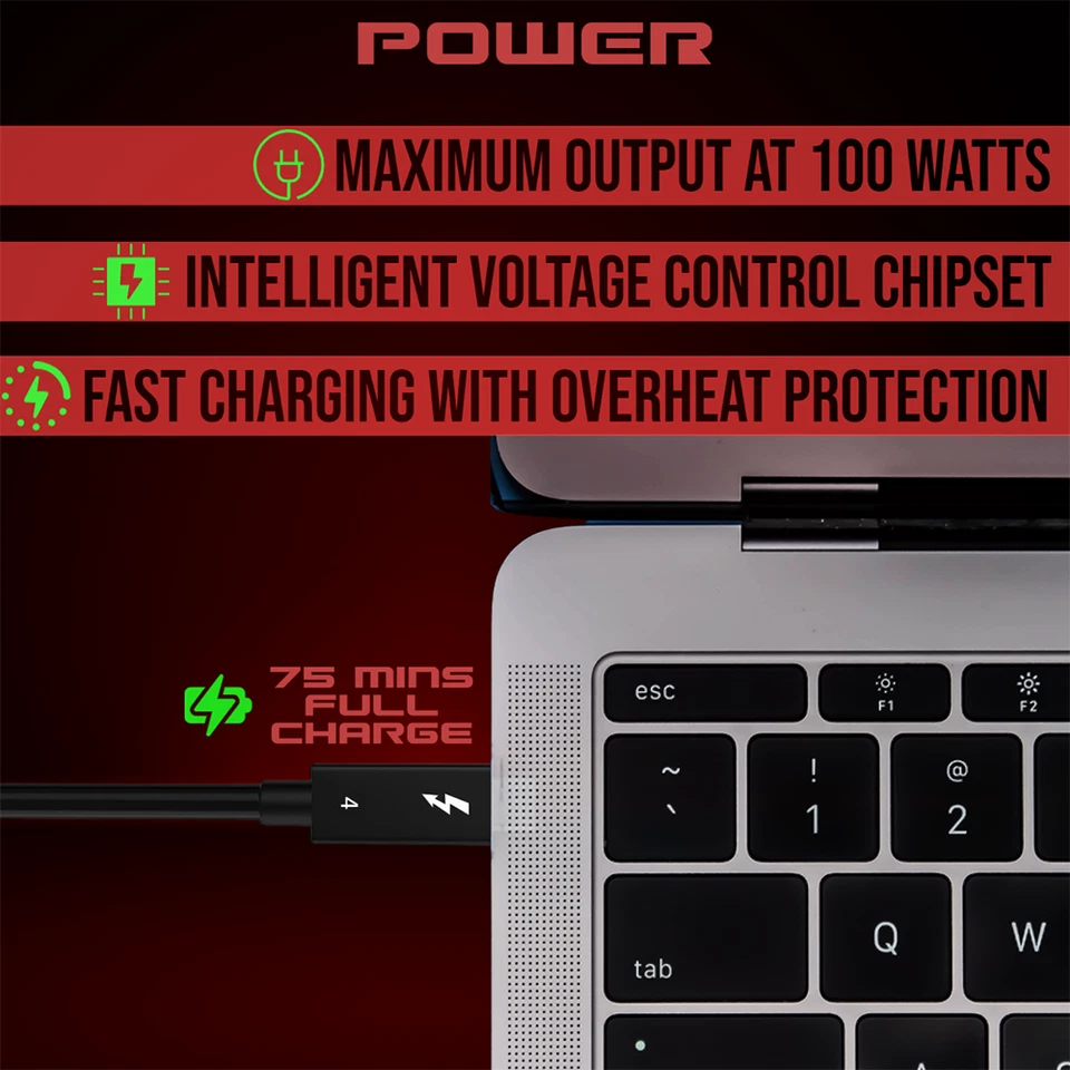 Thunderbolt 4 Cable 1M 40Gb/s 100W 8K USB-C for Apple Thunderbolt 4 USB-C Cable - Image 4 of 4