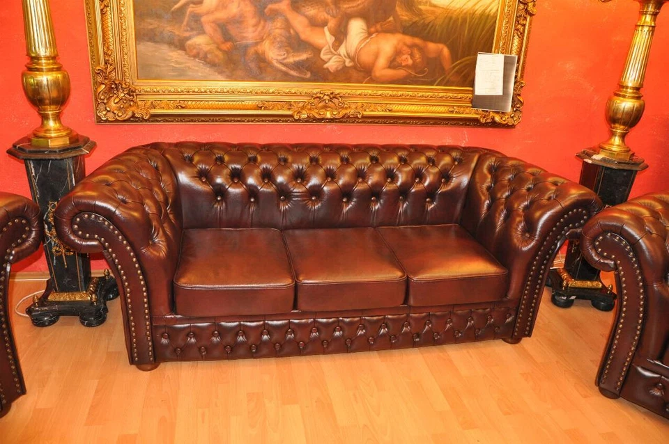 Chesterfield Victorian Antik Braun 3 Sitz Sofa  Leder A1SP900 - Bild 2 von 4