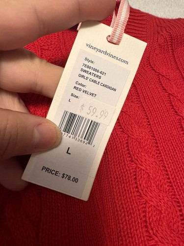 Vineyard Vines Girls' Cable Knit Cardigan Size Large - Picture 5 of 5