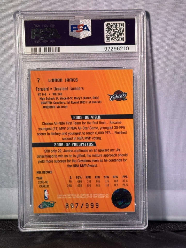 LeBRON JAMES 2006 eTopps #7 Graded PSA 9 MINT Cleveland Cavaliers RARE #897/999 - Image 2 of 2