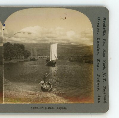 Mt Fuji-San Boat on Lake Japan Keystone Stereoview