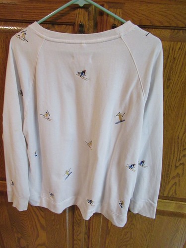 Women's Loft Skier Embroidered Novelty Pullover Sweatshirt (White) - Size Large - Picture 6 of 8