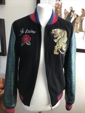 Bebe Wool Bomber Glitter & Embroidery Tiger Rose New Without Tag
