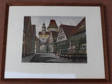 Signed ERNST GEISSENDORFER Color Etching Rothenburg Tauber GERMANY (122)