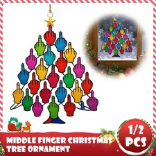 Middle Finger Christmas Tree Ornament Acrylic Funny Christmas Home Decoration.^