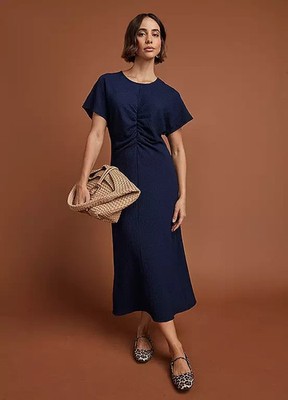 Freemans Marineblau Strukturiert Jersey Midikleid Übergröße UK 22 (fm209-10)