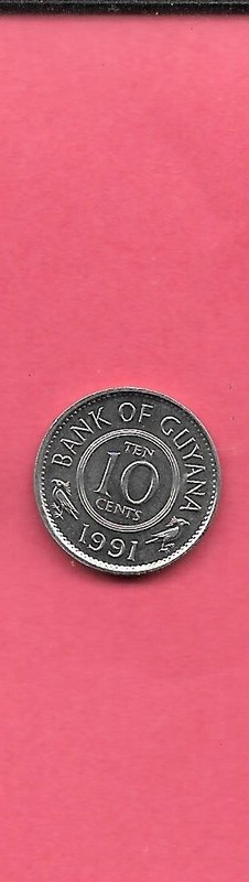 GUYANA KM33 1991 UNCIRCULATED-BU UNC-MINT OLD VINTAGE 10 CENT COIN