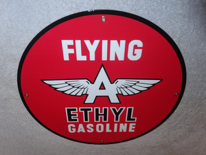 VINTAGE FLYING A ETHYL GASOLINE 11 3/4" PORCELAIN METAL SERVICE STATION OIL SIGN