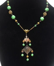 Antique rare Asian Necklace with Jade glass beads 442F