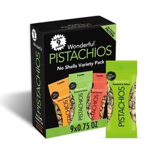 Wonderful Pistachios, No Shells Variety Pack Nuts, 0.75 Ounce Bags Pack of 9 