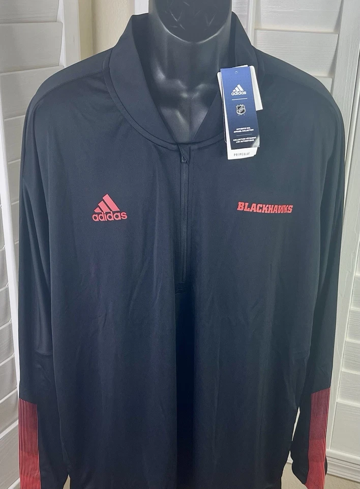 Adidas NHL Chicago Blackhawks Primeblue 1/4 Cremallera Chaqueta Negra GT1450 - Para hombres’s 2XL Foto 2 de 4