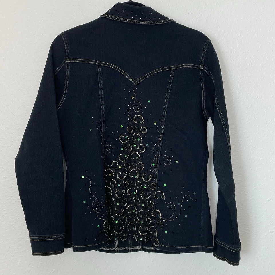 Chaqueta vaquera de colección para mujer 38 talla 10 vaquera occidental años 80 adornada lentejuelas con cuentas Foto 2 de 4