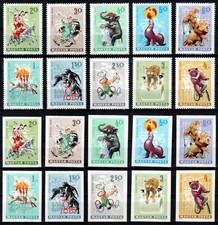 Hungary 1965, Mi#2141-50 A+B, Sc#1684-93, perf+imp, Circus clown elephant, MNH!