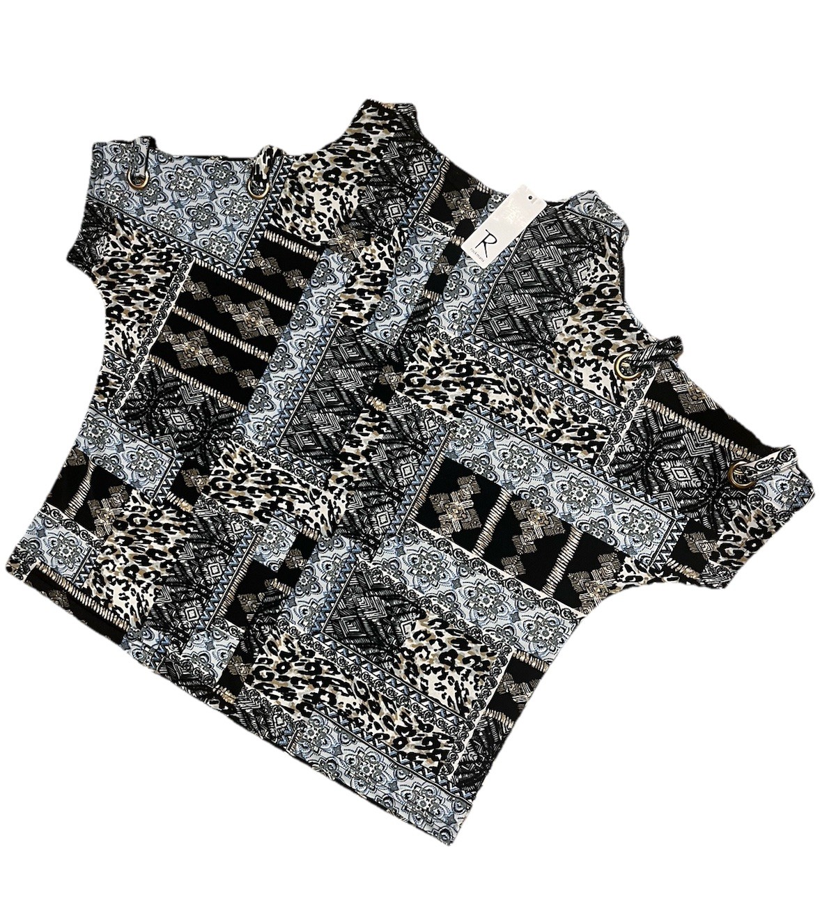 ROCKMANS Patchwork Print Eyelet Split Sleeve Cold… - image 15