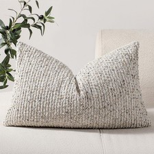 12x20 Cream Grey Lumbar Pillow Cover Textured Boucle Striped Chic Morden Boho...