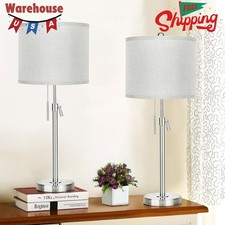 Brushed Nickel Table Lamps Set of 2: 22" to 30" Height Adjustable Nightstand Lam