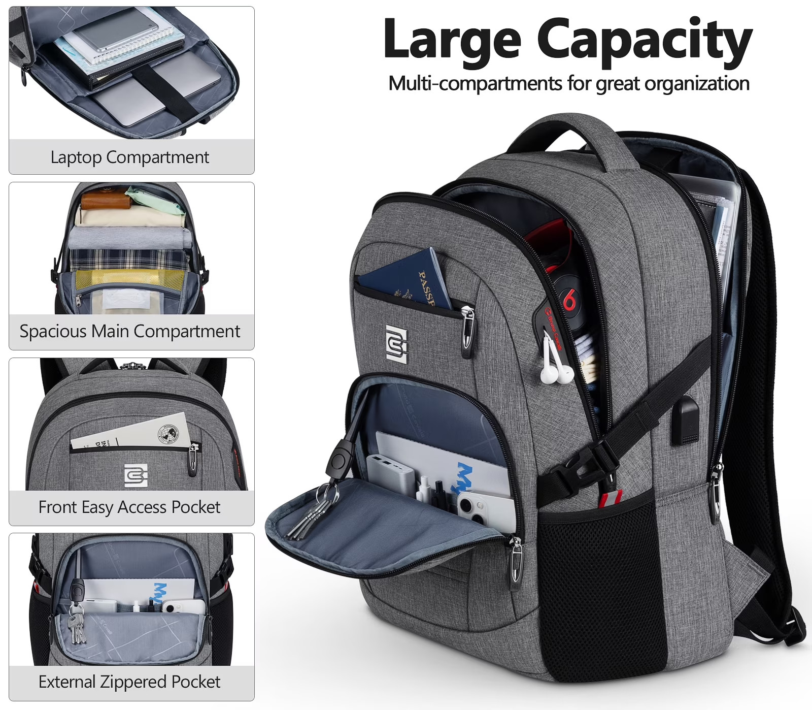 Laptop Backpack USB Charging Port Water Resistant Business Work Bag Men image 6