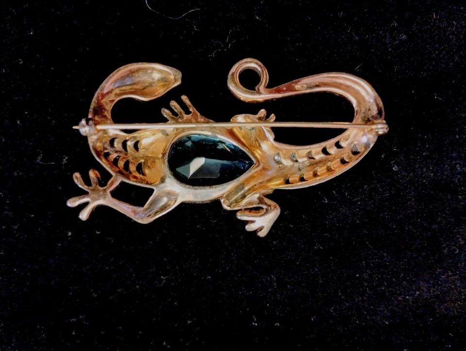 VTG 40's "Reja Sterling Silver" Lizard with Large Aqua Belly Stone Brooch/Pin - Image 3 of 4