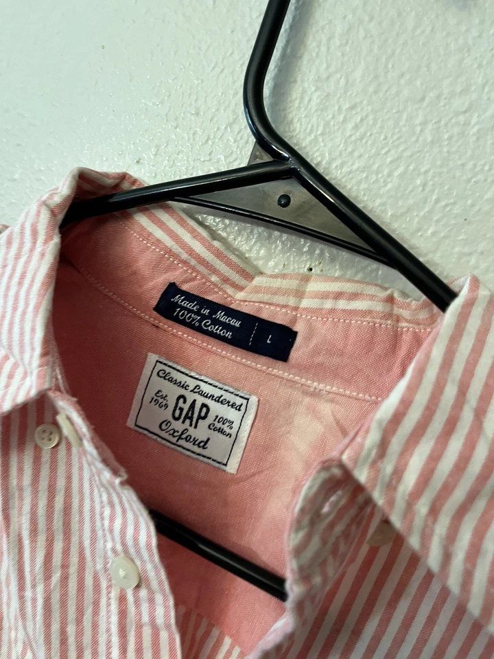 Camisa Oxford con botones GAP para niños cuello abotonado larga Slv grande rosa a rayas Foto 2 de 4