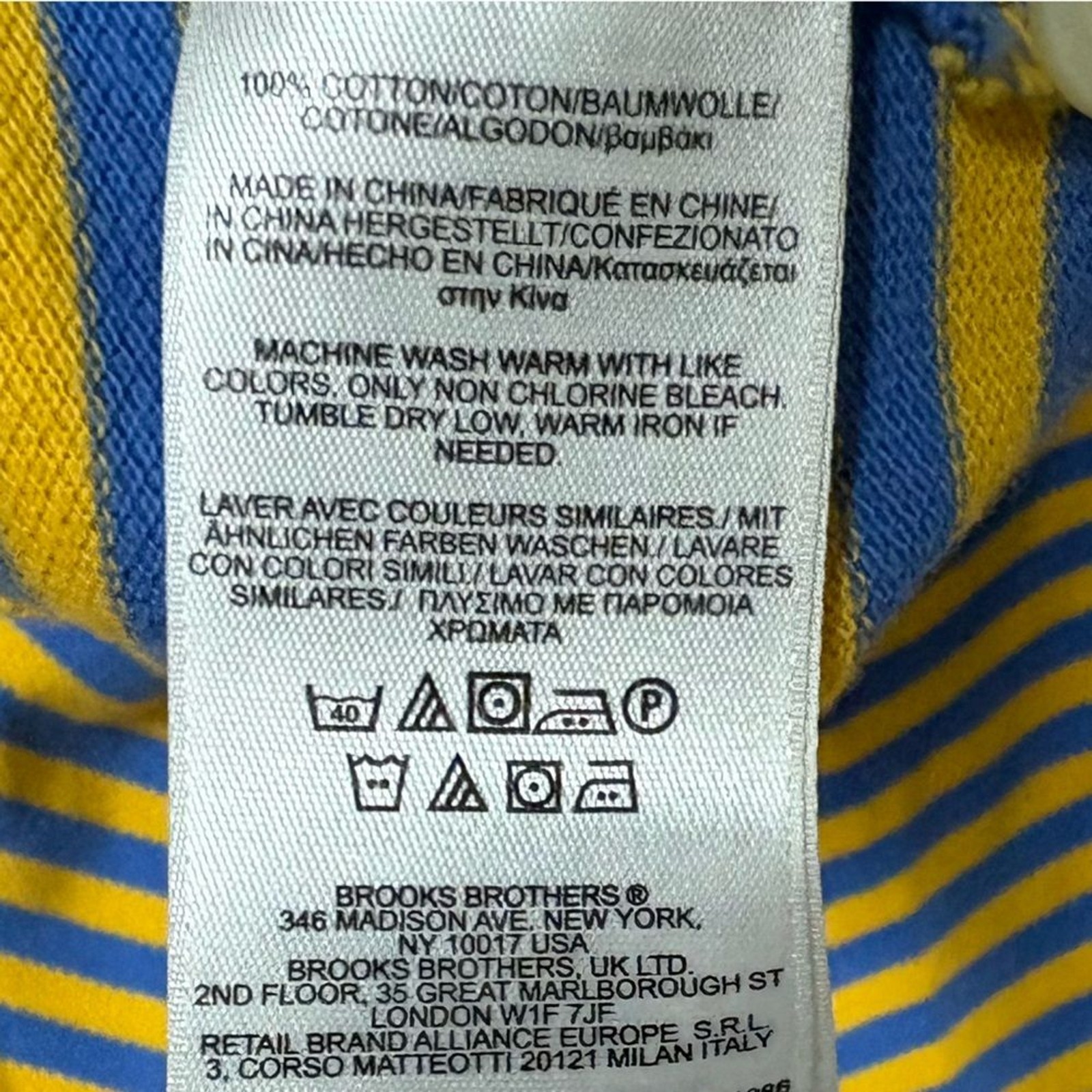 Brooks Brother Blue And Yellow Stripe Polo Size XL thumbnail 7