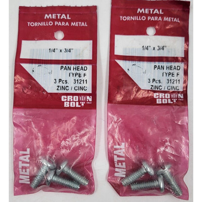 Crown Bolt 1/4'' X 3/4'' Slotted Pan Head Screws Type F Silver 3 Pack Lot of 2