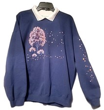 VTG Morning Sun Women's Sweatshirt Sz. XL Textured Pink Trees Glitter Grandma