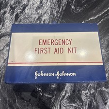 VTG 1960s Johnson & Johnson First Aid Kit Metal Box with Contents Complete Rare