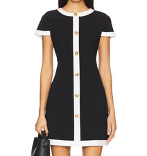 Alice + Olivia Women's Black & White Coley Button Mini Shift Dress Size 10 NWT