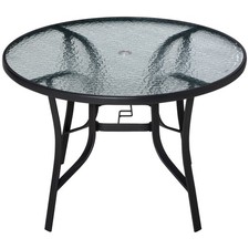 Image of Outsunny 106cm Round Garden Dining Table with Parasol Hole Tempered Glass Top