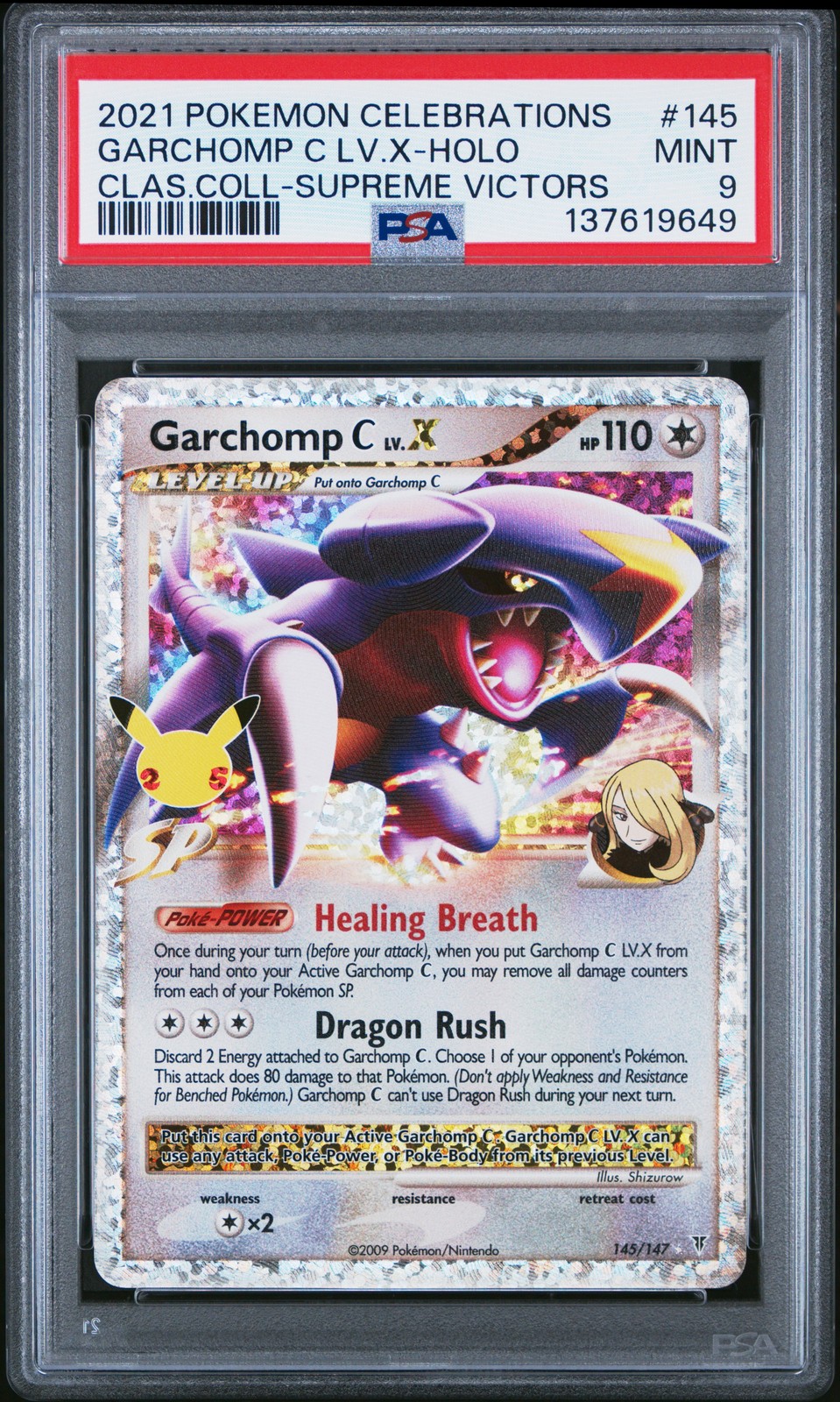PSA MINT 9 - 2021 POKEMON CELEBRATIONS SUPREME VICTORS 145 GARCHOMP C LV X HOLO