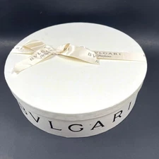 Bvlgari EMPTY Ivory 11 x 3 Round Perfume Gift Box Ribbon Luxury Designer Storage