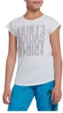 Adidas Girls' T-Shirt Raglan Graphic Short Sleeve Crew Neck Top White Large New