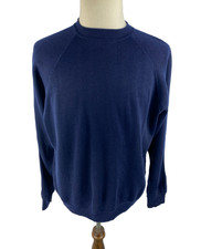 70s Raglan Blank Pullover Sweatshirt Knit Navy Blue Fits 48"x27" 