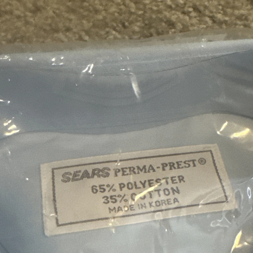 Camisa de vestir vintage Sears manga corta corte regular azul talla 16 1/2 nueva con etiquetas Foto 4 de 4